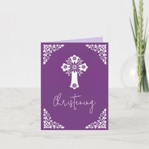 All In One Invitation For Baptism Cross Sweet Plum
