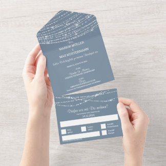 All in One invitation without envelope Dusty Blue