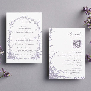 All in One Lavender Botanical Arch Garden Wedding  Invitation