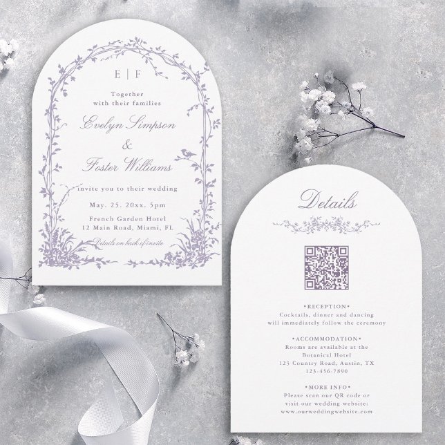 All in One Lavender Botanical Garden Wedding Arch Invitation (Front & Back)