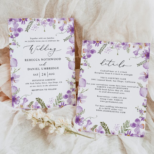 All-in-one Lavender Wildflowers Wedding  Invitation (Creator Uploaded)