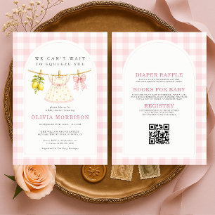 All in One Lemon Squeeze Gingham Girl Baby Shower Invitation