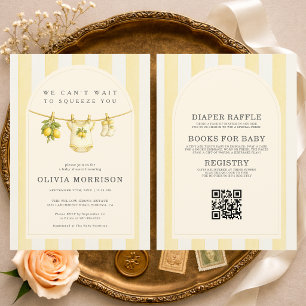 All in One Lemon Stripes Clothesline Baby Shower Invitation