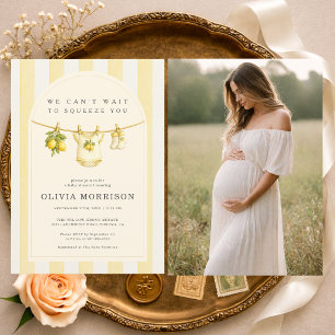 All in One Lemon Stripes Photo Baby Shower Invitation