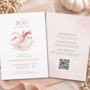 All In One Little Boo Pink Bow Baby Girl Shower Invitation