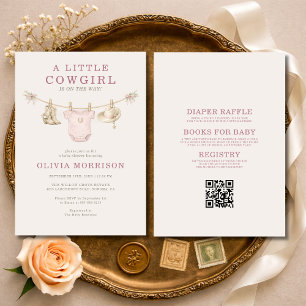 All in One Little Cowgirl Clothesline Baby Shower Invitation