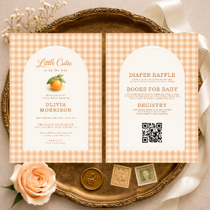 All in One Little Cutie Orange Gingham Baby Shower Invitation
