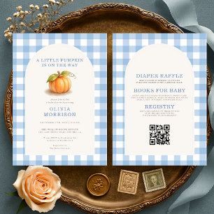 All in One Little Pumpkin Blue Gingham Baby Shower Invitation