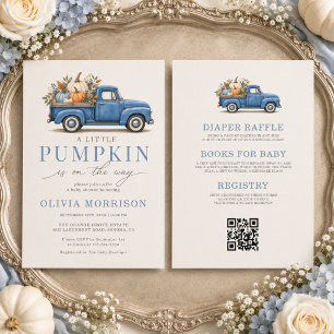 All in One Little Pumpkin Blue Truck Baby Shower Invitation