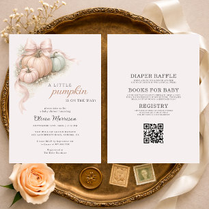 All in One Little Pumpkin Pink Bow Baby Shower Invitation