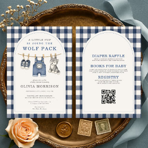 All in One Little Wolf Gingham Baby Shower Invitation