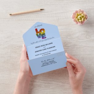 All in One LOVE Blue Themed Same-Sex Wedding Invitation