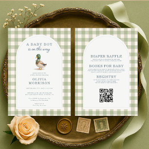 All in One Mallard Duck Gingham Baby Shower Invitation
