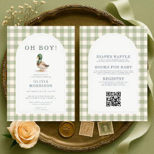 All in One Mallard Duck Sage Green Baby Shower Invitation