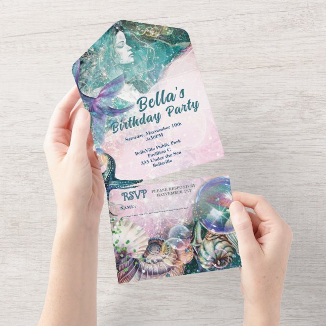 ALL IN ONE Mermaid Under the Sea Invitation (Tearaway)