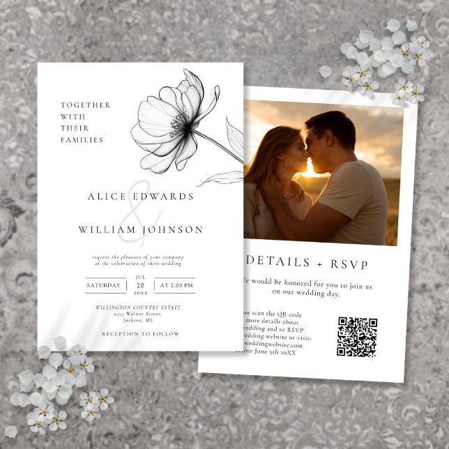 All In One Minimalist Floral Photo QR Code Wedding Invitation (All In One Minimalist Floral Photo QR Code Wedding Invitation)