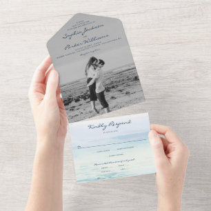 All in One Modern Beach Wedding Invite With Photo