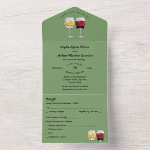 All in One Modern Boho Arch Couple Wine Wedding Invitation