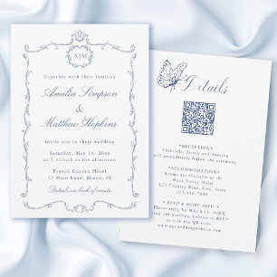 All in One Modern Classic French Wedding Blue Invitation