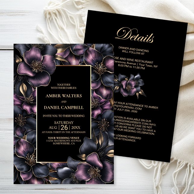 All in One Modern Dusty Pink Grey Floral Wedding Invitation (Creator Uploaded)