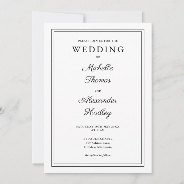 All In One Modern Elegant Border Wedding Invitation (Front)