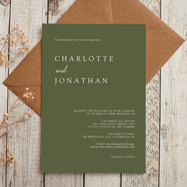 All in One Modern Elegant Olive Green Wedding Invitation (Creator Uploaded)