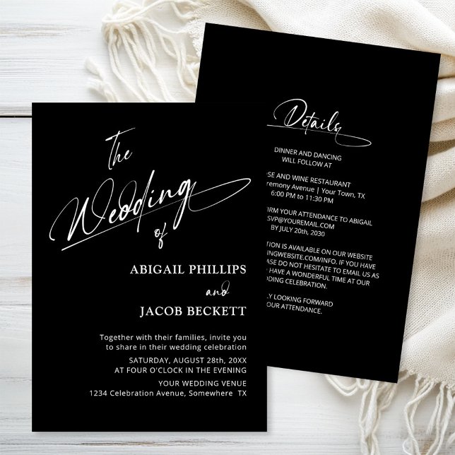 All in One Modern Minimalist Black Wedding Invitation (Creator Uploaded)
