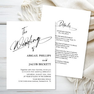 All in One Modern Minimalist Black White Wedding Invitation