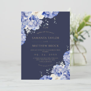 All in One Modern⎮Navy Flowers Wedding Invitation