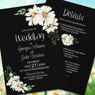 All in One Moody Black Daisies Wedding Invitation
