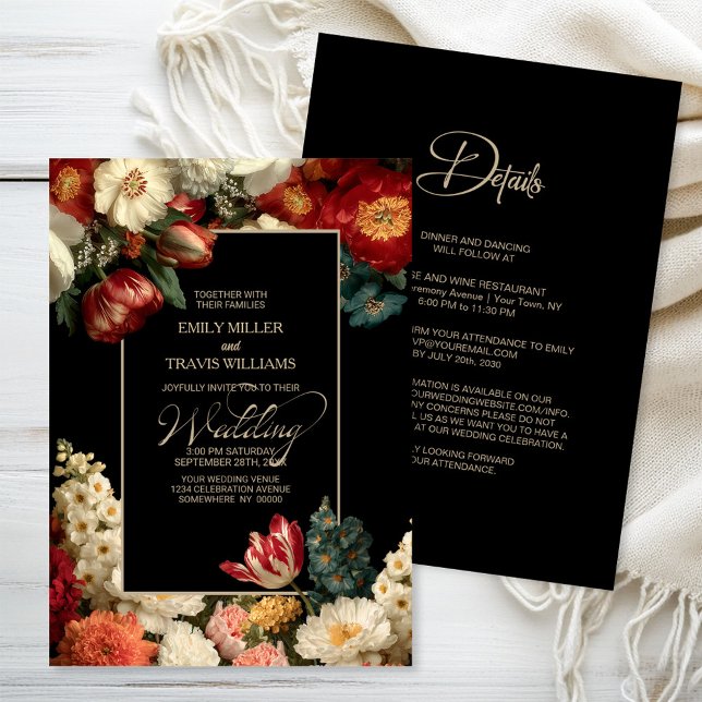 All in One Moody Floral Black Wedding Invitation (Creator Uploaded)