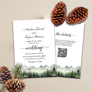 All in One Mountains and Pines QR Code Wedding Invitation
