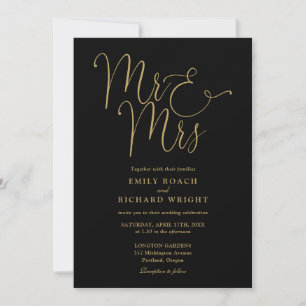 All In One Mr And Mrs Chic Black And Gold Wedding Invitation
