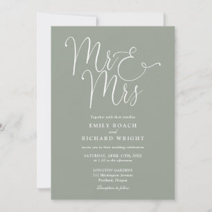 All In One Mr And Mrs Chic Sage Green Wedding Invitation