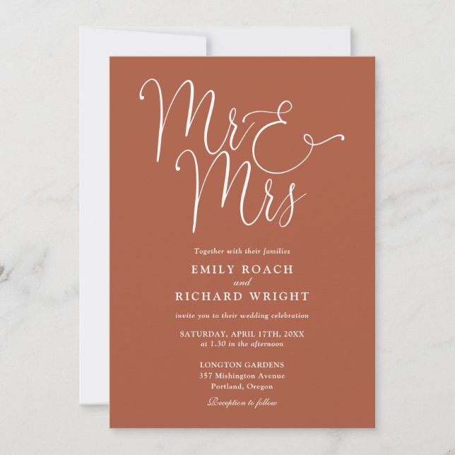 All In One Mr And Mrs Chic Terracotta Wedding Invitation (Front)