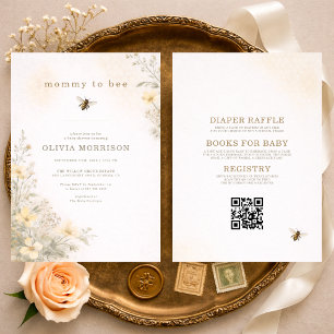 All in One Mummy to Bee Floral Baby Shower Invitation