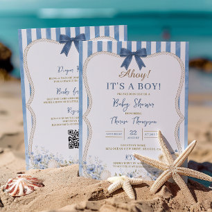 All In One Nautical Boy Sailor Bear Baby Shower Invitation