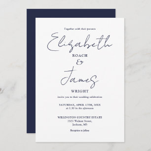 All In One Navy Blue Minimalist Elegant Wedding Invitation