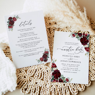 All In One Neustra Boda Rustic Red Floral Wedding Invitation