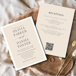 All in One Neutral Beige QR Code Wedding Invitation