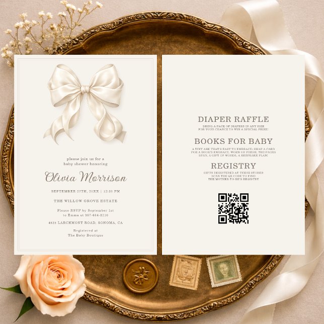 All in One Neutral Coquette Bow Baby Shower Invitation (Creator Uploaded)