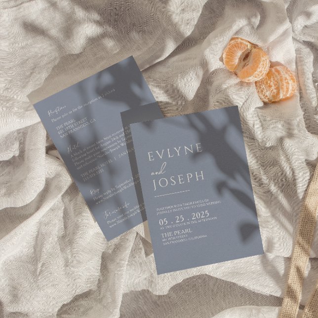 All In One Neutral Dusty Blue Boho Modern Wedding Invitation (Creator Uploaded)