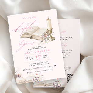 All in one new chapter book pink girl baby shower invitation