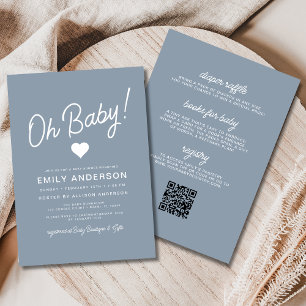 All in One Oh Baby Dusty Blue Baby Shower Invitation