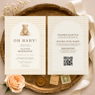 All in One Oh Baby Gingham Teddy Bear Baby Shower Invitation