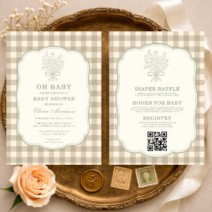 All in One Oh Baby Neutral Gingham Baby Shower Invitation