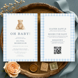 All in One Oh Baby Teddy Bear Gingham Baby Shower Invitation