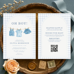 All in One Oh Boy Blue Baby Jean Shower Invitation