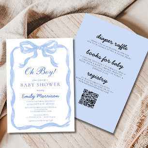 All in One Oh Boy Blue Ribbon Bow Baby Shower Invitation