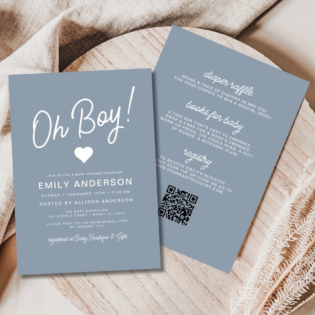 All in One Oh Boy Dusty Blue Baby Shower  Invitation (Creator Uploaded)